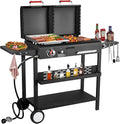 Propane Gas Griddle Charcoal Grill Combo Flat Top Griddle W/Dual Lids & 2 Side by GrillsOutdoorCooking