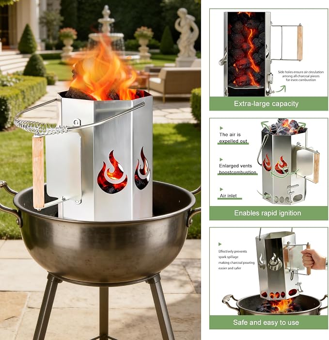 Ember Echo Heavy-Duty XL Charcoal Chimney Starter，Charcoal Starter Chimney - Image 4