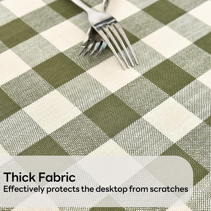 Gingham Table Cloth for Round Tables Green Checkered Plaid Tablecloth Heavy - Image 3