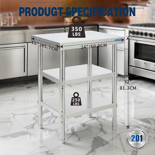 Stainless Steel Table Stainless Steel Prep Table 18 x 24 Inch, NSF Metal - Image 3