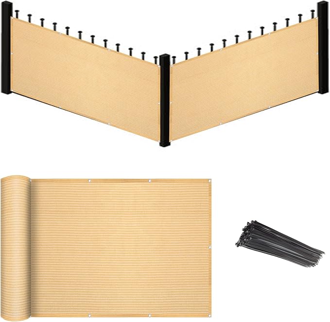 Eden's Decor Balcony Privacy Screen Beige 4'x 23' Cover Mesh Windscreen by EdensDecorInc