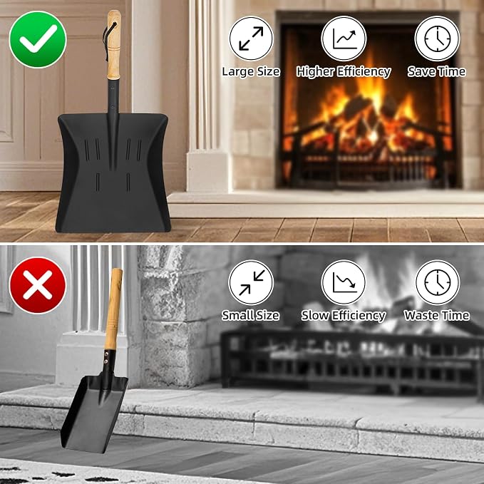 Fireplace Ash Shovel and Brush Set, Coal Shovel and Hearth Brush Set, Fireplace - Image 3