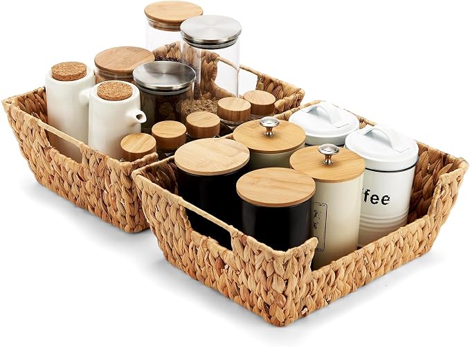 Wicker Baskets 2 Pack, Water Hyacinth Wicker Storage Basket by ROSOS