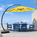7 Piece Patio Dining Set with 11ft Patio Umbrella, 7 Navy Outdoor HDPE Dining by Unknown
