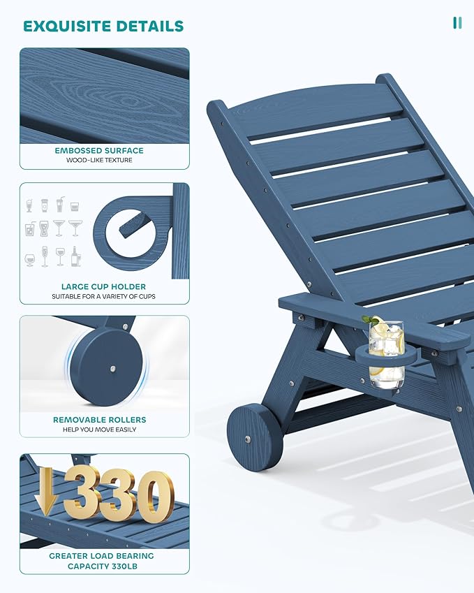 SERWALL Patio Chaise Lounge Chair, Poly Lounge Chair - Image 4