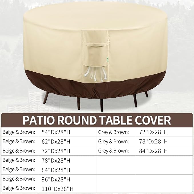 Round Patio Furniture Covers, 600D Heavy-duty UV-Resistant Fade-Proof Protection - Image 4