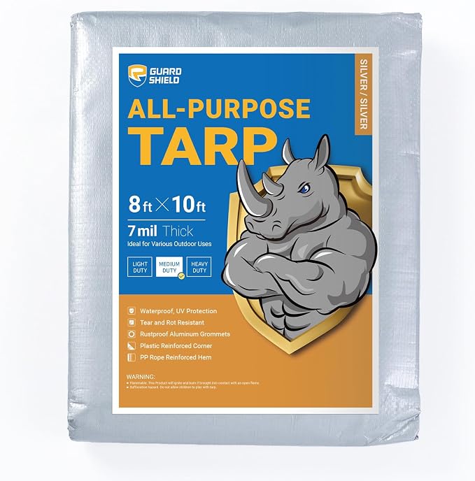 GUARD SHIELD Silver Tarp Waterproof 8x10 Feet Medium Duty All Purpose Poly by GUARDSHIELD