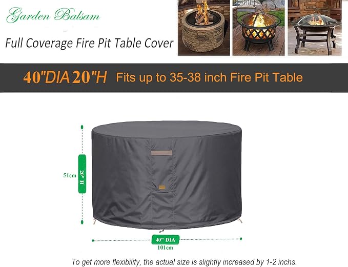 Fire Pit Cover 600D Heavy Duty Waterproof Fabric - Image 2