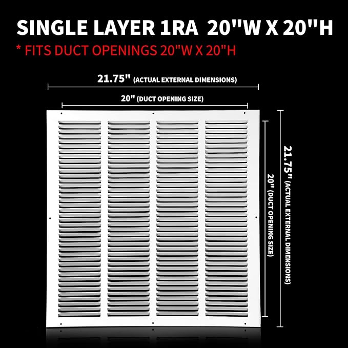 20x20 Return Air Grille, Air Return Vent Cover, Flat Vent Cover, Rejillas De - Image 3