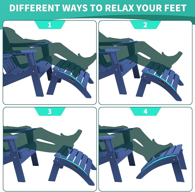 FUNBERRY Folding Adirondack Ottoman, HDPE All Weather Outdoor Foot Rest - Image 6