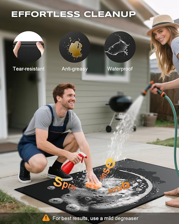 Under Grill Mat, 60 x 40 Inch Black Fiberglass Silicone-Coated Pad