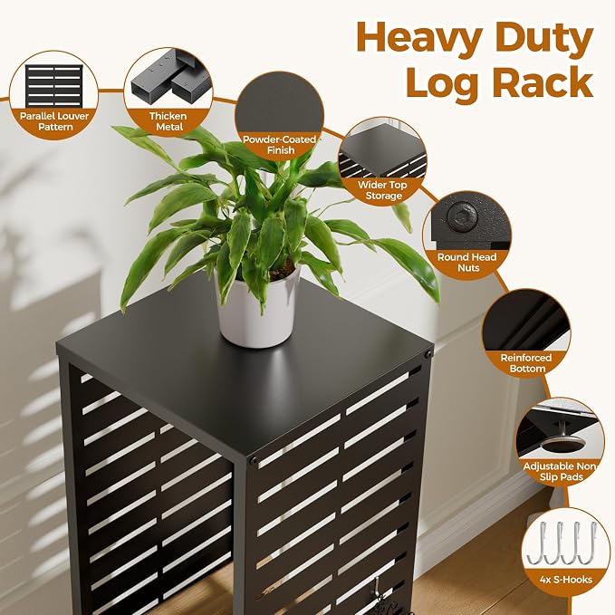 4ft Firewood Rack with Parallel Louver Pattern, Fire Wood Holder Log Storage - Image 9