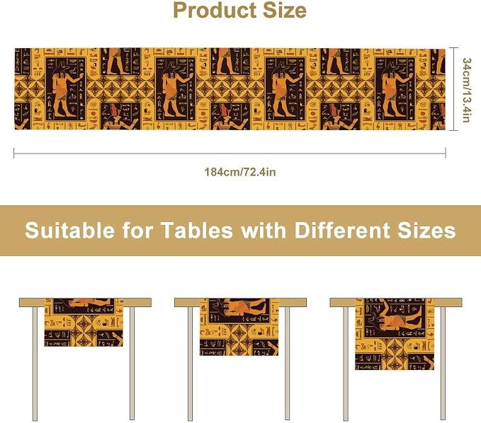 Retro Egypt Table Runner, Vintage Egyptian Gods Ancient Egyptian Hieroglyphs - Image 7