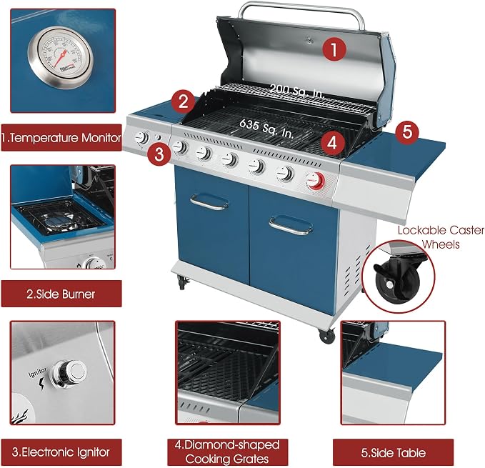 Royal Gourmet GA6402B 6 Burner Propane Gas Grill - Image 4