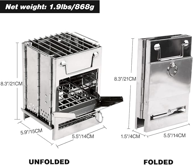 REDCAMP Wood Burning Folding Camp Stove Stainless Steel Grill, Portable - Image 2