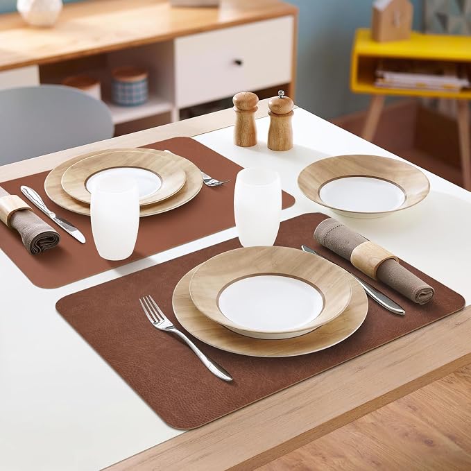PU Leather Placemats Set of 6 Table Mats Heat Resistant Kitchen Place Mats - Image 6