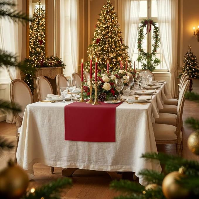 D'Moksha Homes Linen Red Table Runner 90 Inches Long - Image 2