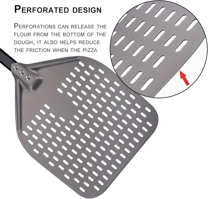G.a HOMEFAVOR Perforated Pizza Peel, 12 x 15 Inch Rectangular Pizza Turning Peel - Image 5