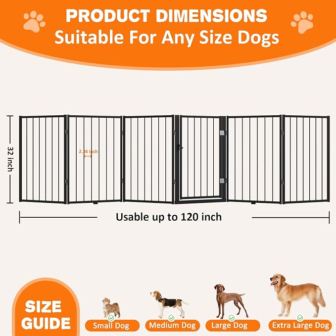 Metal Freestanding Dog Gate, Foldable Extra Wide 118", Portable Dog Fence - Image 7