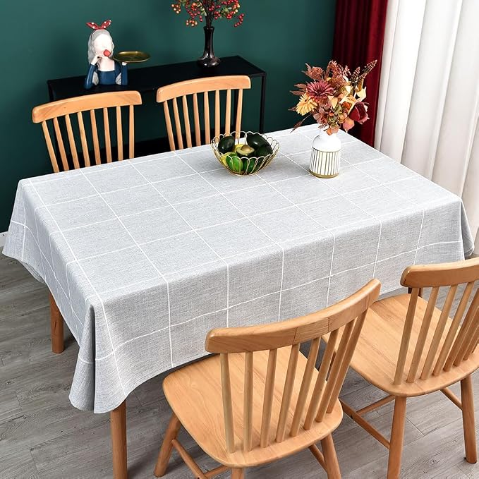 Farmhouse Table Cloth for Rectangle Tables Gray Plaid Boho Tablecloth Heavy - Image 6