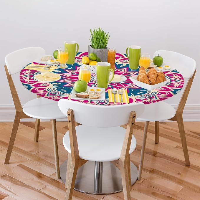 Beautiful Flower Mandala Round Table Cloth Cover, Elastic Edge Waterproof - Image 7