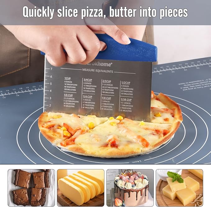 Ourokhome Dough Pastry Bench Cutter Scraper, Stainless Steel Pizza Cutter - Image 3