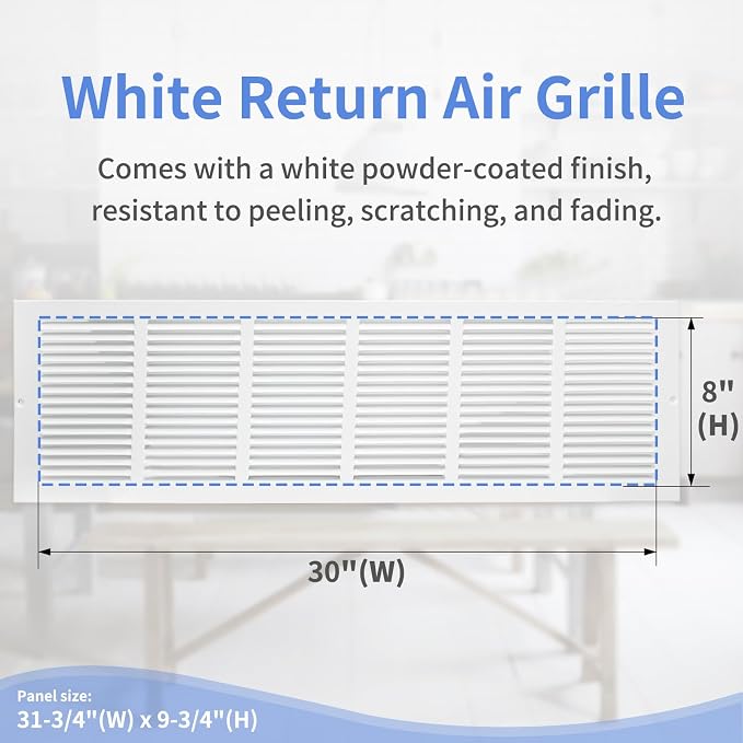 30"W x 8"H Steel Return Air Grille, Air Return Vent Cover - Image 3