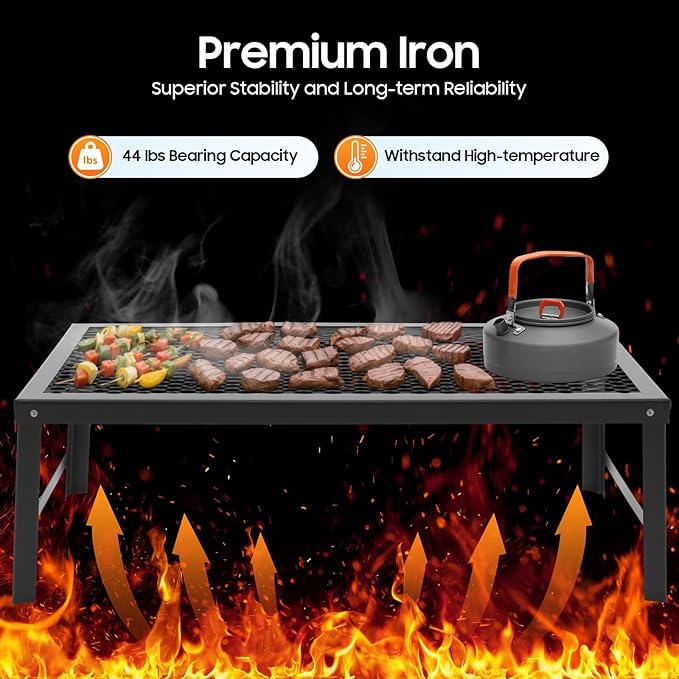 Folding Campfire Grill, 21.7in x 11.8in Portable Over Fire Camp Grill - Image 3
