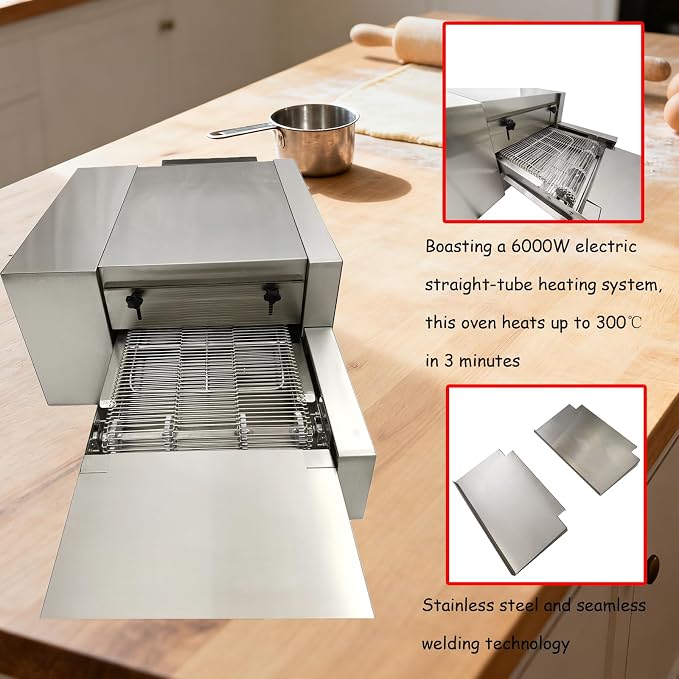 220V Countertop Conveyor Pizza Oven Commercial Baking Electric Oven 12" Belt - Image 6