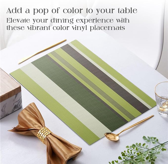 Set of 6 Colorful Striped Vinyl Placemats Heat-Resistant Washable Placemats - Image 6