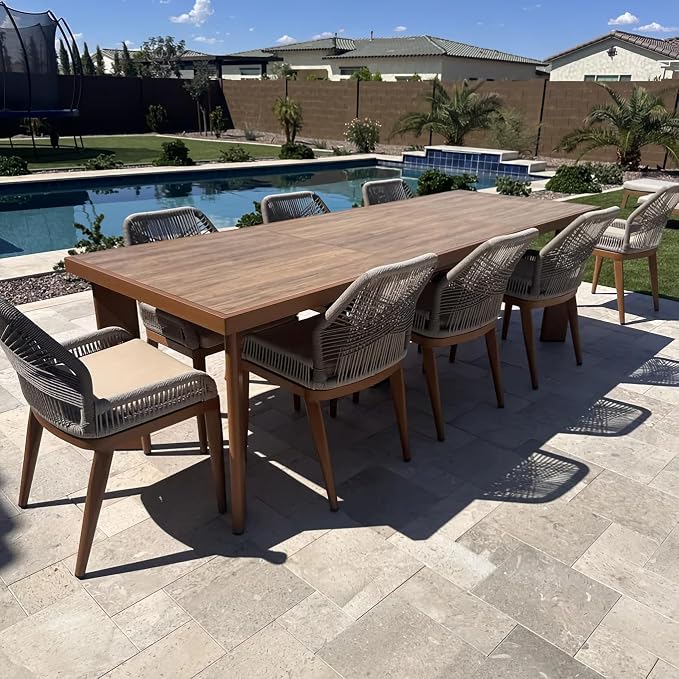 PURPLE LEAF 9 Pieces Dining Set Patio Metal Rectangular Table and Wicker Rattan by PURPLELEAF
