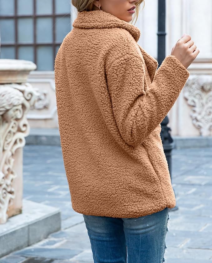 Women's Winter Warm Plush Cardigan Fuzzy Fleece Lapel Jacket - Image 6