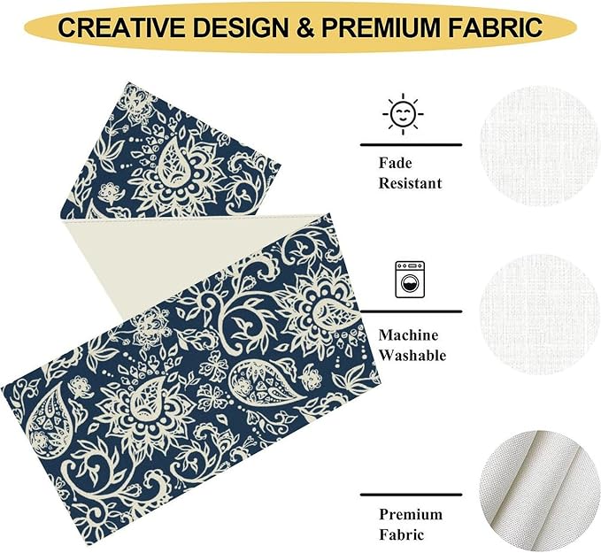 Blue Paisley Table Runner, Vintage Damask Antique Floral Flower Boho Damask - Image 5