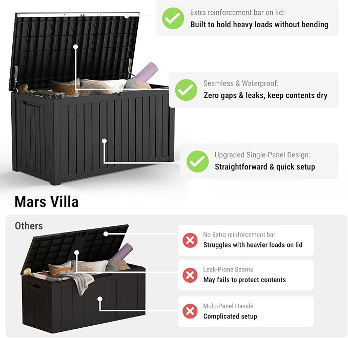 Mars Villa 180 Gallon Outdoor Storage Box, Large Waterproof Resin Deck Box - Image 7