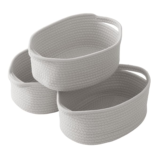 3 Pack Gift Basket with Gift Bag and Ribbons, Small Rope Woven Shelf Storage by HZFTJOY