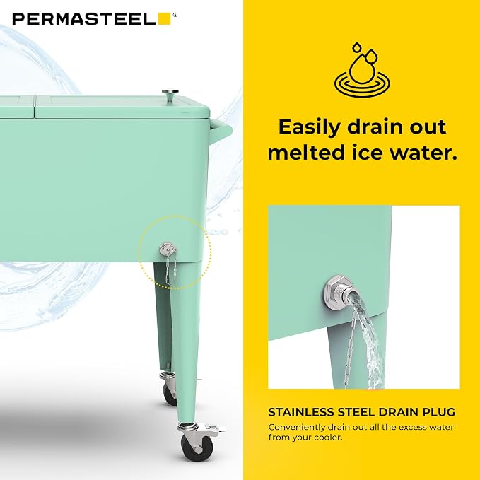 Permasteel 80 Quart Party Cooler, Rolling Ice Chest - Image 6