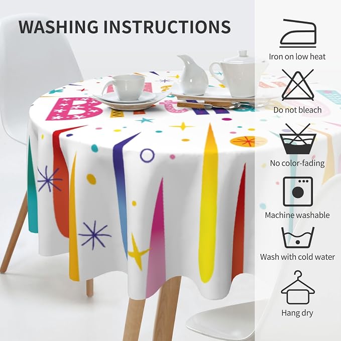 Happy Birthday Round Tablecloth Happy Birthday Tablecloth 60 Inch Waterproof - Image 6