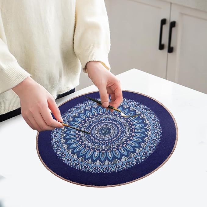 PIGCHCY Round Boho Placemats Set of 6, Rubber Heat Resistant Tabel Mats - Image 5