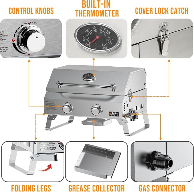 Tabletop Gas Grill 2 Burners, Stainless Steel Gas Stove 16000BTU - Image 9