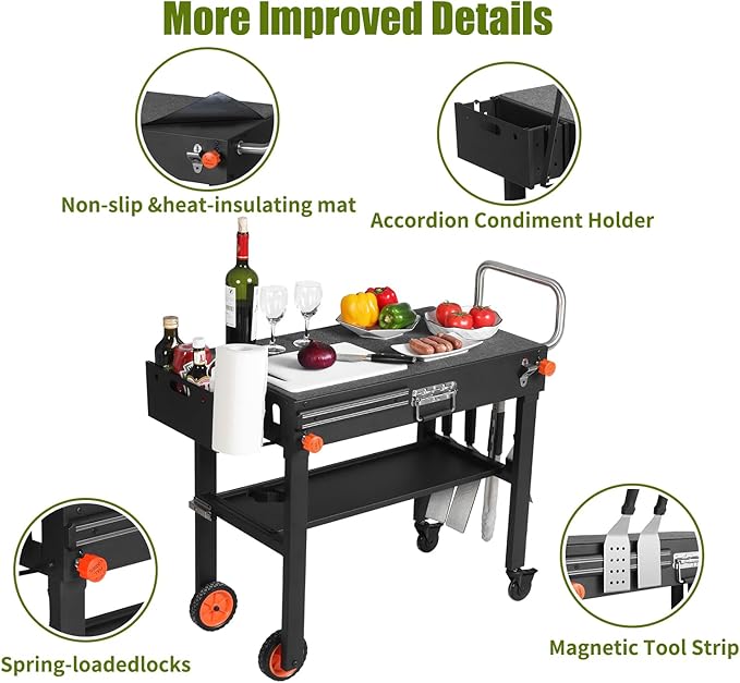 Portable Outdoor Grill Table, Movable Kitchen Cooking Prep BBQ Cart - Image 5