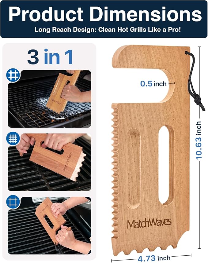 Wooden Grill Scraper, Grill Grate Cleaner - Image 2