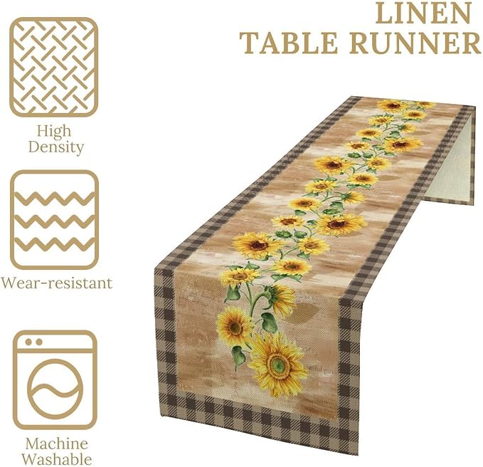 Yellow Sunflower Table Runner, Spring Sunflower Seasonal Country Fall Retro - Image 6