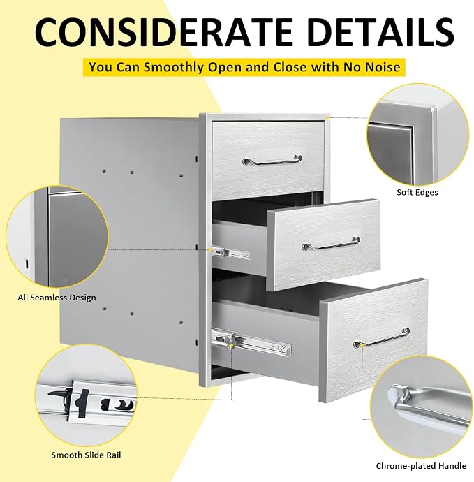 Outdoor Kitchen Drawers 14" W x 21"H x 21"D Stainless Steel Drawer Flush Mount - Image 4