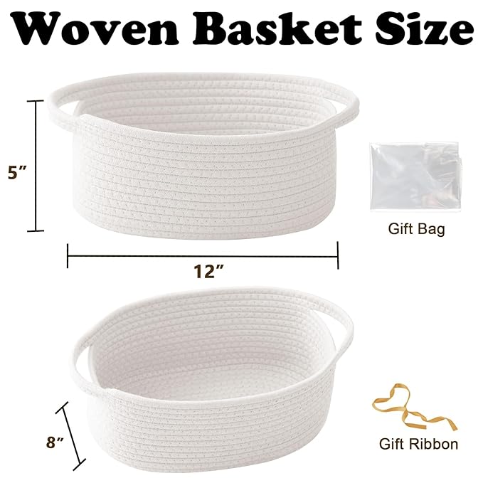 Gift Basket with Gift Bag and Ribbons, Small Rope Woven Shelf Storage, Baskets - Image 2