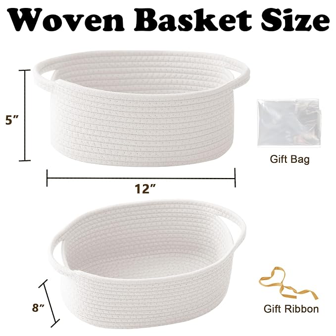 3 Pack Gift Basket with Gift Bag and Ribbons, Small Rope Woven Shelf Storage - Image 2