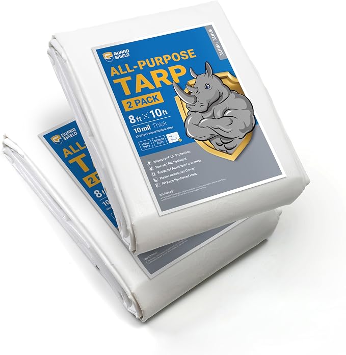 GUARD SHIELD Tarps Heavy Duty Waterproof 8x10 Feet White Poly Tarp Cover by GUARDSHIELD
