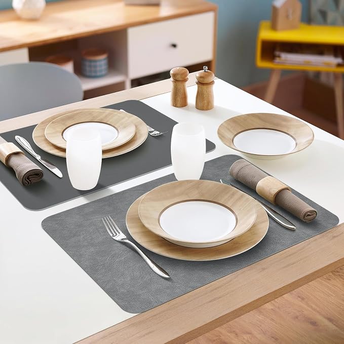 Faux Leather Placemats Set of 6 Table Mats Heat Resistant Reversible Place Mats - Image 6
