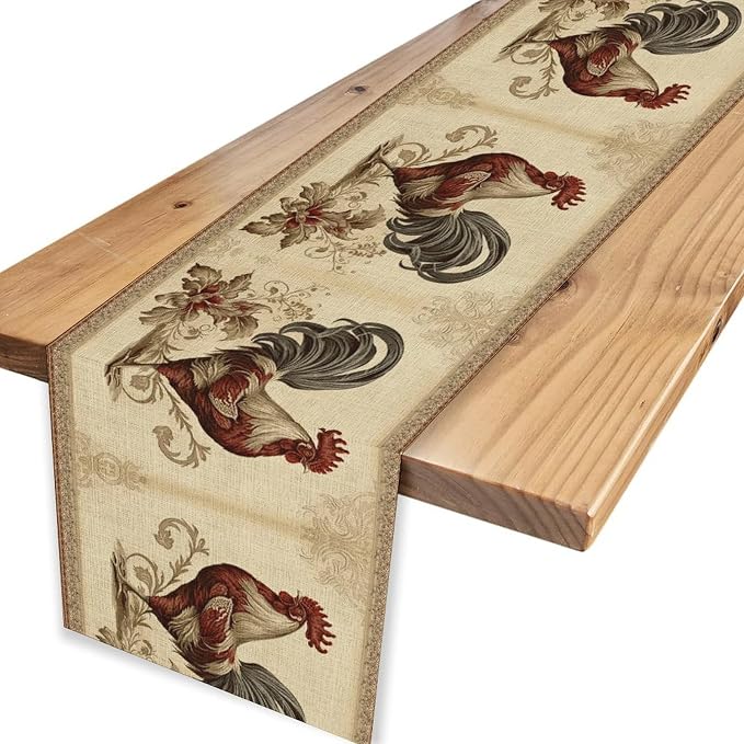 Farmhouse Rooster Table Runner, Vintage Rooster Retro Farmhouse Country Chicken - Image 4