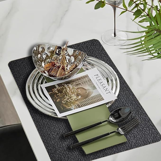 PIGCHCY Waterproof PVC Place Mats Set of 6, Non-Slip Faux Leather Placemats - Image 5