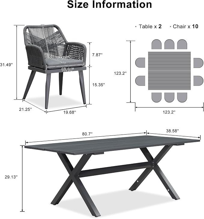 PURPLE LEAF 12 Pieces Outdoor Patio Dining Sets All-Weather PE Rattan Furniture - Image 6